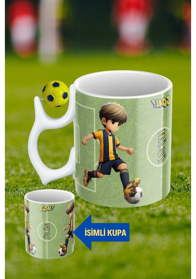 Sarı Lacivert Futbol Toplu Sarı Lacivert Forma Oyunculu Taraftar İsimli Baskılı Kupa Bardak Beyaz