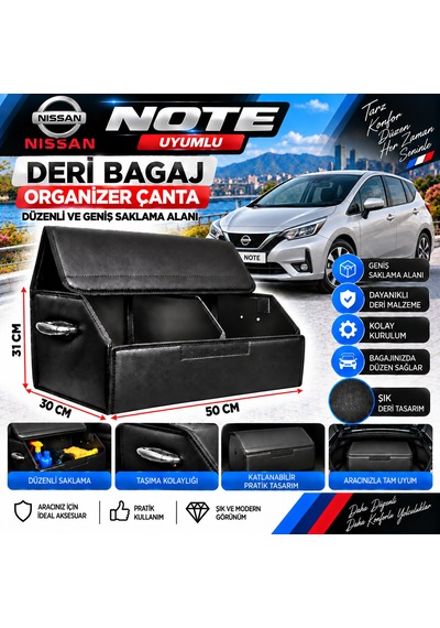 Nissan Note Uyumlu Oto Bagaj Organizeri Deri Bagaj Kutu Çanta 1
