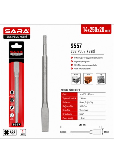 Sara S557 Sds Plus Yassı Keski 14 X 250 X 20 Mm