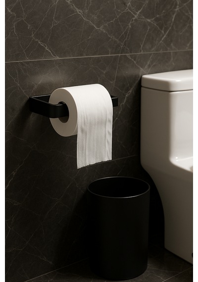 Yapışkanlı Lüks Tasarım Lamalı Tuvalet Kağıtlığı - Modern Banyo Kağıt Havluluk - Delmeden Montaj Siyah