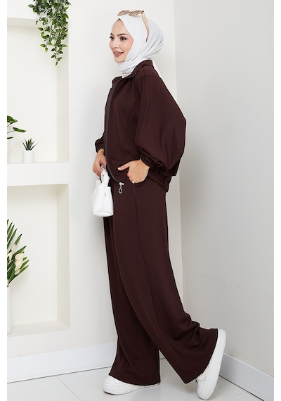 Bestenur Fermuarlı Oversize Takım 1595 - Acı Kahve Acı Kahverengi