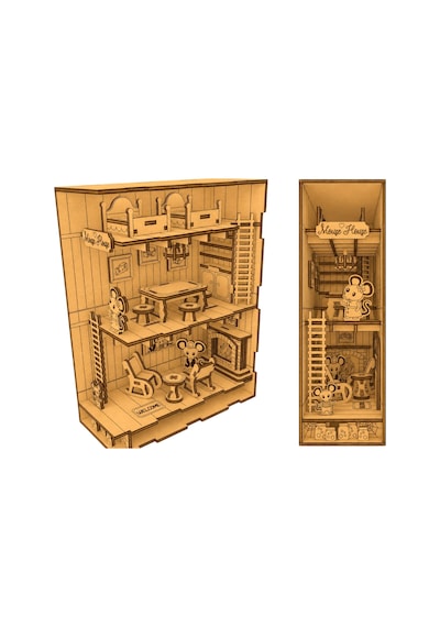 Algwooddesign Mouse House Book Nook Ahşap Maket, 106 Parça Dıy Minyatür Fare Evi Dioraması, Peri Led Dahil, Mdf 3d Puzzle, Kitaplık Dekorasyon Seti, 13,95 X 6,12 X 18,09 Cm