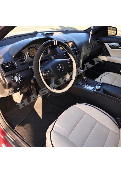 Mercedes Glk X204 Dikme Direksiyon Kılıfı Parlak Siyah Bej Detaylı Bej Çift Yüzük Ve Dikiş 2008-2012