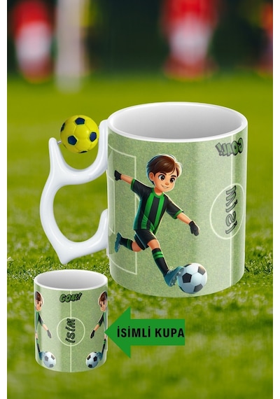 Sarı Lacivert Futbol Toplu Yeşil Siyah Forma Oyunculu Taraftar İsimli Baskılı Kupa Bardak Beyaz