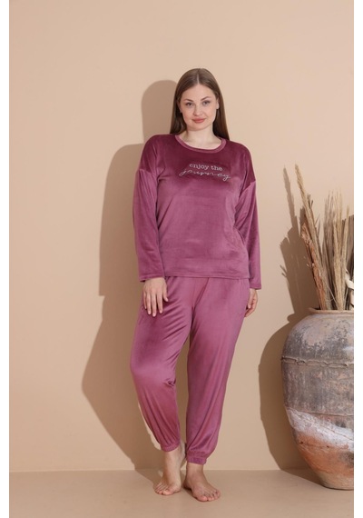 Boyraz Kadın Kışlık Fransız Kadife Büyük Beden Bisiklet Yaka Uzun Kol Pijama Takımı 03147 - 1 Adet Gülkurusu Boyraz Kadın Kışlık Fransız Kadife Büyük Beden Bisiklet Yaka Uzun Kol Pijama Takımı 03147 - 1 Adet Gülkurusu