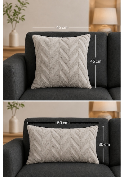 Wellsoft Dekoratif Kırlent Kılıfı 45x45 Ve 30x50 Peluş Koltuk Kanepe Yastık Kılıfı Açık Gri 45 x 45