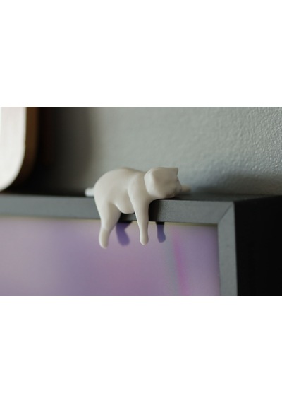 İhtiyacın3d 2'li Set Tembel Şişko Kedi Monitör Ve Tv Köşe Biblosu - Ekran Üstü Dekor Figür 6x4 Cm Beyaz