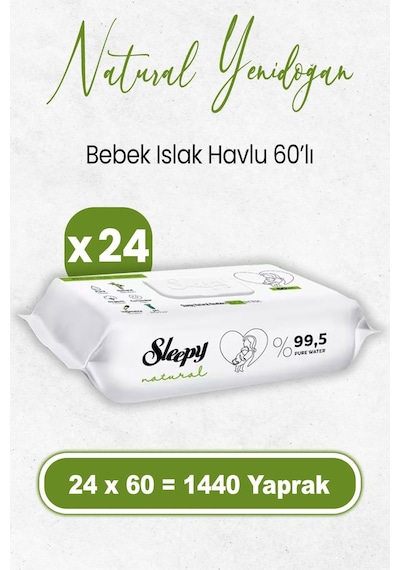 Sleepy Natural Yenidoğan Islak Bebek Havlusu 60 X 24 Adet 1440 Yaprak