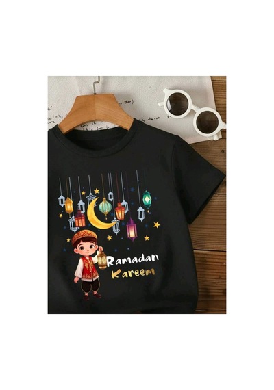 Stil X Ramazan Bayramı Baskılı Erkek Çocuk Tshirt, %100 Pamuklu Kumaş Siyah-6