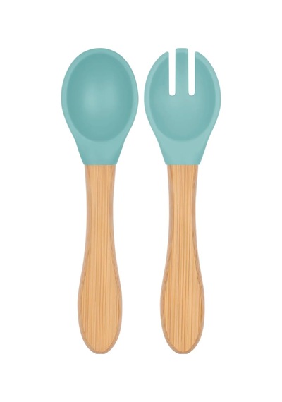Basıcs Mama Kaşığı + Çatal - Aqua Green Çok Renkli