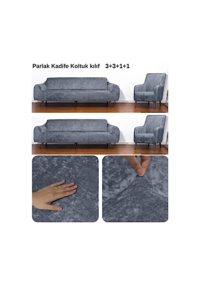 Bibaha Kadife Lastikli 3 3 1 1 Koltuk Örtüsü Takımı Kanepe Kılıfı Çekyat Örtüsü Kılıfı Koyu Gri 180 X 2 Çok Renkli