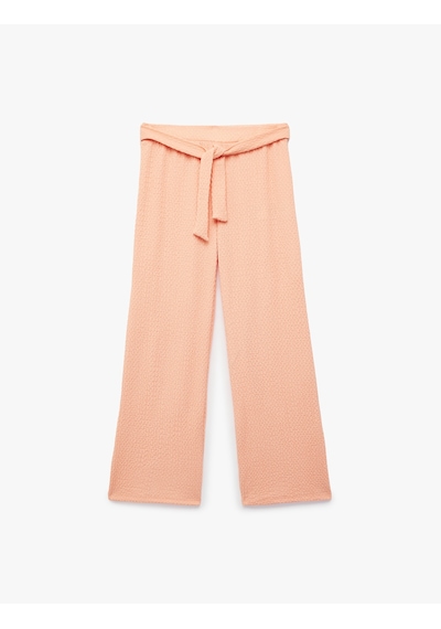 Koton Bağlamalı Bürümcük Kumaş Geniş Paça Pantolon Pembe 6skg40179ak Gül