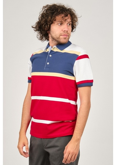Desen Triko Erkek Polo Yaka Blok Desenli T-Shirt 0249821 Indigo-İndigo