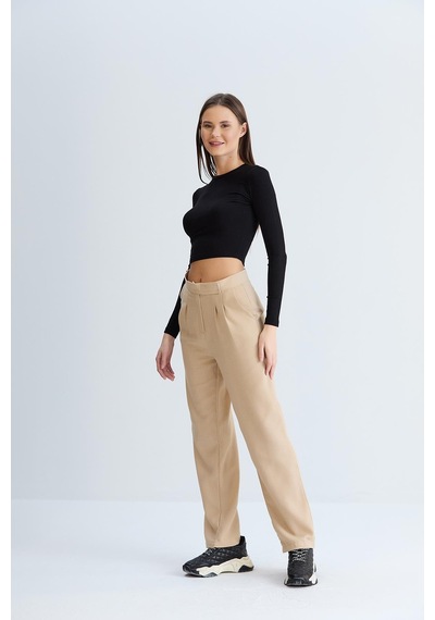 Sortie Collection Kemeri Cırtlı Keten Pantolon Vizon-vizon Vizon