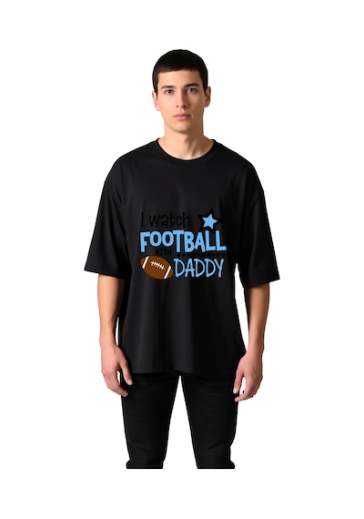 Paybuy Erkek Oversize Futbol Baskılı Tişört Babamla İzlerim Yazısı Yıldı Siyah