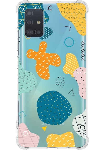 Samsung Galaxy A51 Uyumlu Köşe Korumalı Antişok Kapak Geometrik Şekiller Tasarımlı Şeffaf Kılıf