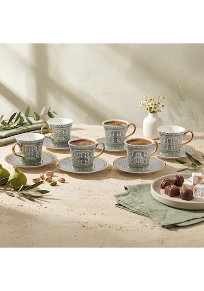Aryıldız Kingham 12 Parça 6 Kişilik Kahve Fincan Takımı Yeşil 90 Ml Çok Renkli