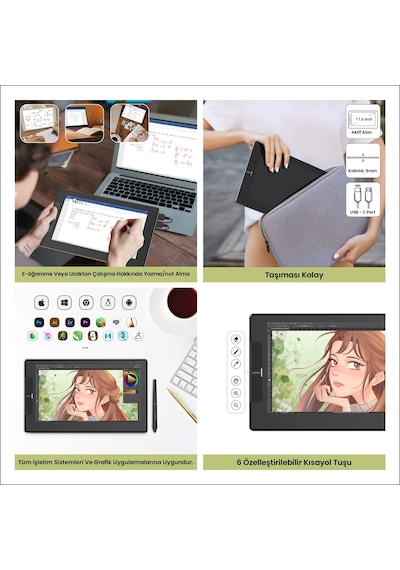 Veikk VK1200V2 16384 Levels 11.6" IPS HD Grafik Tablet + Kalem
