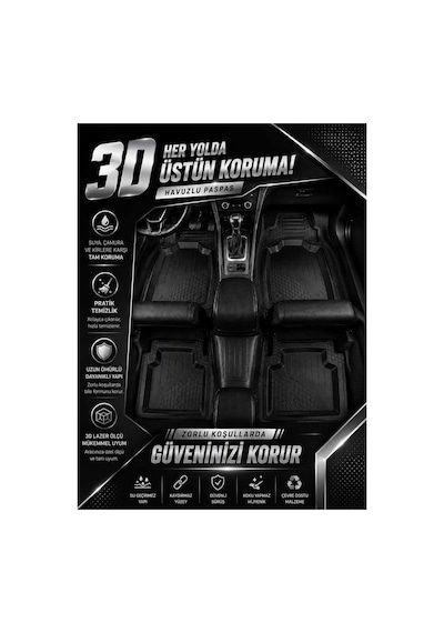 Skoda Scala 2018+ Universal Havuzlu Paspas Takımı Lüks Seri 3d