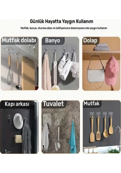 5 Li Çivisiz Güçlü Yapışkanlı Şeffaf Duvar Askısı Su Geçirmez Ve İz Bırakmaz Kanca Plastik Çok Ren Diğer