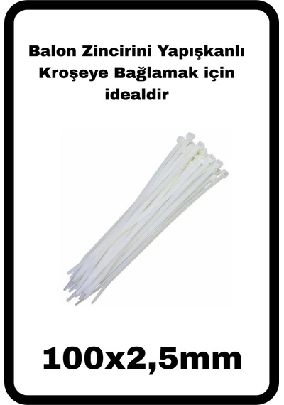 Yapışkanlı Krose Ve Bağlama Zinciri Seti Balon Zinciri Zemin Tutturma Seti 25 Adet Beyaz
