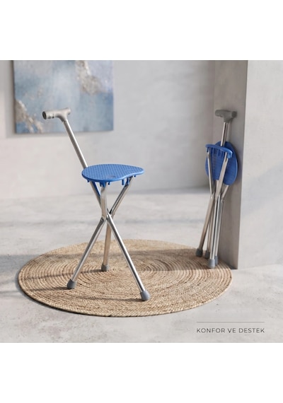 Katlanabilir Baston Sandalye - Oturaklı - 88 Cm Mavi