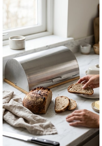 Cooker Silvora Metal Kapaklı Bambu Tabanlı Ekmek Kutusu Ckr4542 Çok Renkli