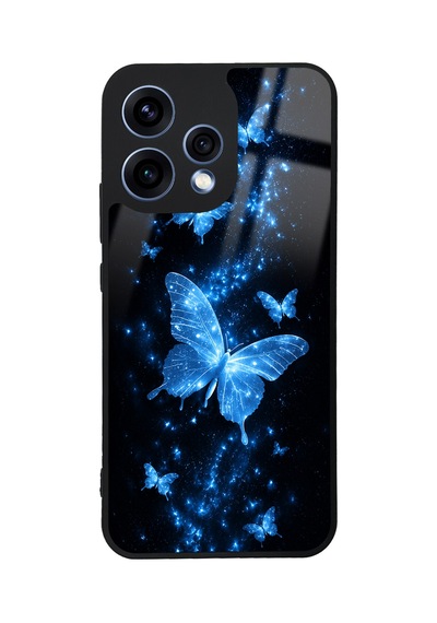 Oppo Reno 15 Blue Samsung Galaxy Uyumlu  Butterfly Tasarımlı Glossy Telefon Kılıfı Mavi