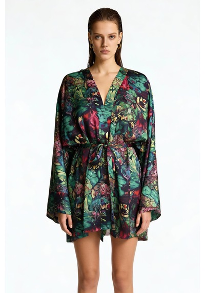 Fumee Alora Kısa Saten Sabahlık / Kimono Çok Renkli