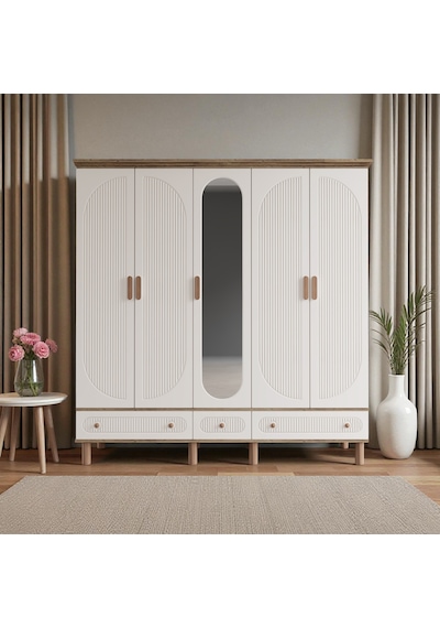 Comiet Sally 5 Kapaklı Aynalı Çekmeceli Mdf Gardırop Aytaşı