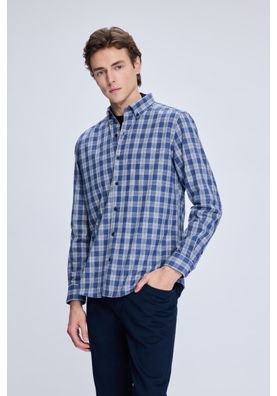 Hatemoğlu Mavi Slim Fit Kareli Düğmeli Yaka Uzun Kollu Pamuklu Gömlek 19151010014a 915 1964076 Mavi