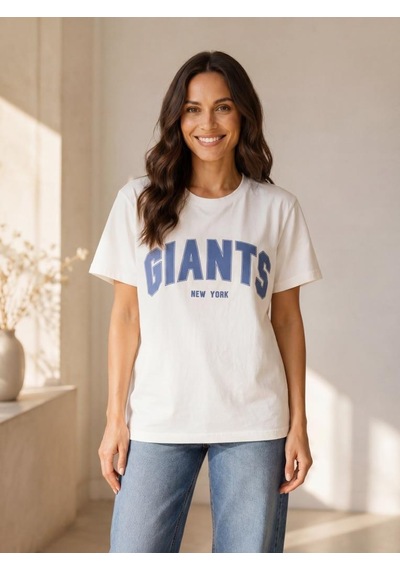Nealirsanall.com Kadın Beyaz Giants New York Baskılı Oversize T-shirt - Kolej Tişörtü Ekru