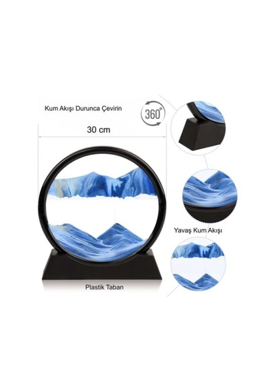 Hareketli 3d Kum Saati 30cm Büyük Boy Mavi Yuvarlak 12inch Cam De