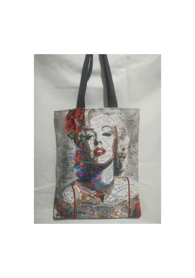 Owl Bag Marilyn Monroe Desenli Tasarım Kumaş Omuz Çantası Gri Kırmızı Beyaz
