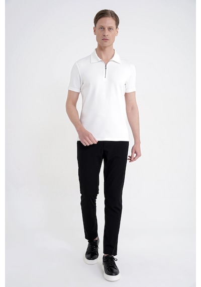 Efor Slim Fit Esnek Pamuklu Fermuarlı Ekru Polo Yaka Tişört Ts 926