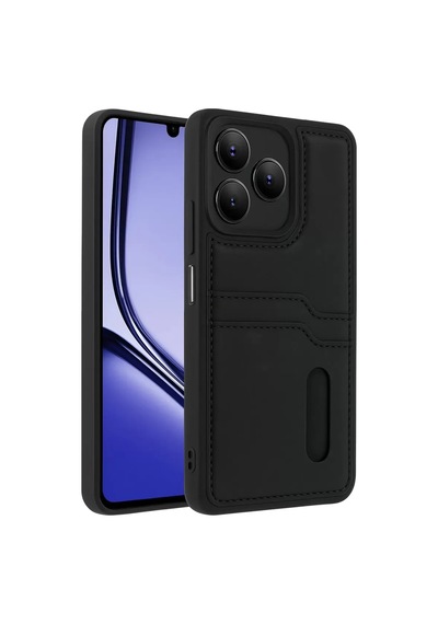 Realme Note 50 4g Kılıf Sara Kartvizitli Deri Kılıf - Siyah -