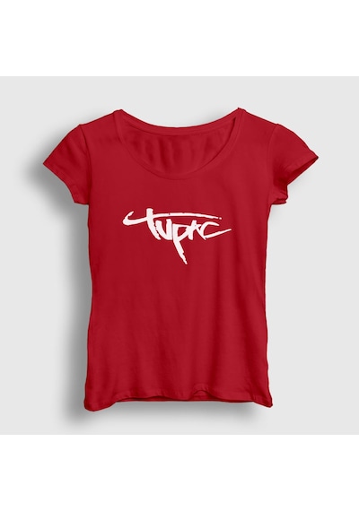 Presmono Kadın Logo Tupac Shakur T-shirt Kırmızı