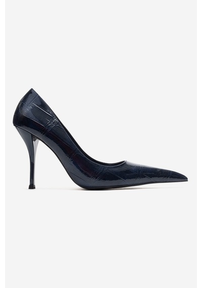 Luvishoes Luce Lacivert Baskılı Sivri Burunlu Kadın Topuklu Ayakkabı Lacivert