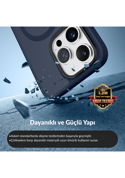 Bix İphone 15 Pro Max Magsafe Uyumlu Kılıf Tam Koruma Manyetik Darbe Emici Gece Mavisi