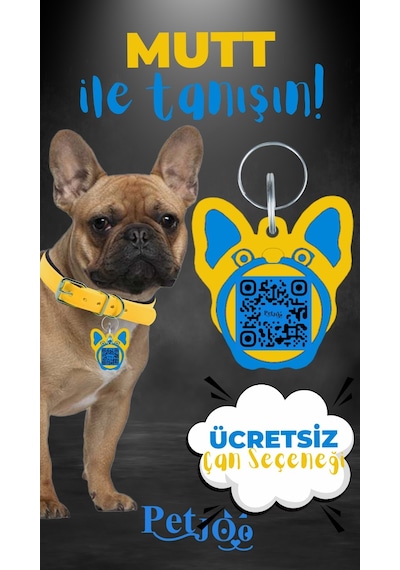 Petjoo 10.Mutt Mavi-Sarı Qr'lı Köpek Künyesi