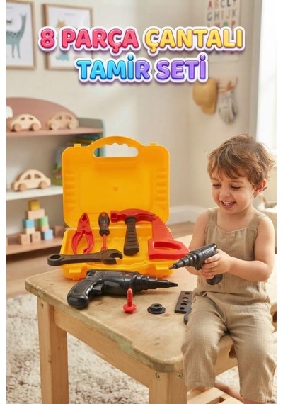 8 Parça Çantalı Tamir Seti Eğitici Ve Eğlenceli Çocuk Tamir Çantası İle Minik Ustalar İş Başında