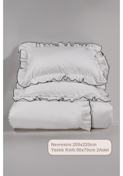 Elart Tılsım Nevresim Seti Pamuklu Fırfırlı 200x220 Cm Krem Krem