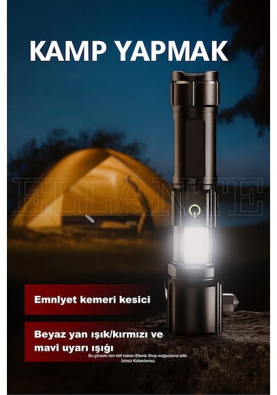 Şarj Edilebilir Led El Feneri 1500 Lümen Güçlü Işık, Çok Fonksiyonlu Ve Dayanıklı Tasarım Çok Renkli