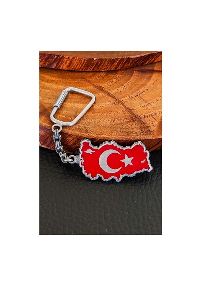 Aykat_Kuyumculuk Türkiye Haritalı Ay Yıldızlı Gümüş Anahtarlık Ant-54