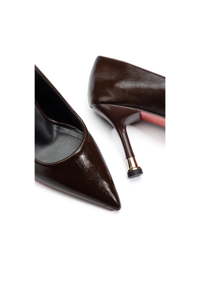 Ketrin Stiletto Rugan Ayakkabı Kahve