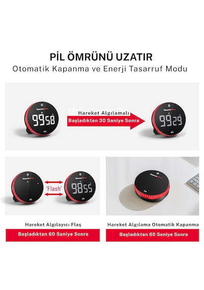 TM04 99 Saat Kapasiteli Çevirmeli Dijital Mutfak ve Ders Zamanlayıcısı, Geniş LED Ekranlı Mıknatıslı Kronometre