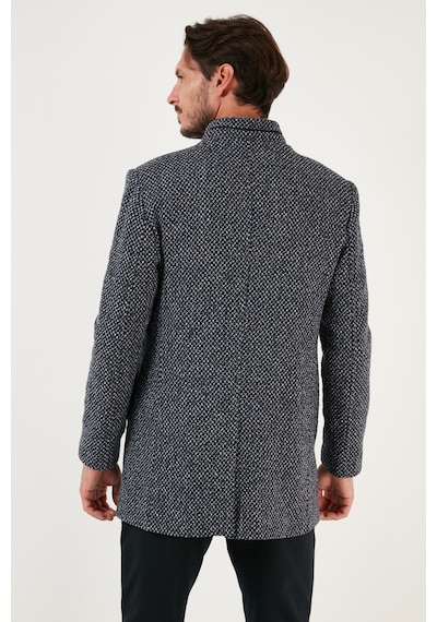 Buratti Düğmeli Dik Yaka Kırçıllı Slim Fit Kaşe Erkek Kaban 5841016 Lacivert Noktalı