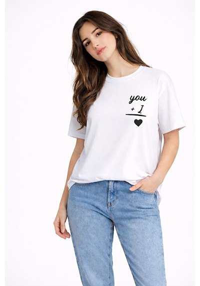 Sevgili Kombini You I Yazılı Çift Tişört Oversize Unisex Partner Kombin Seti Bej