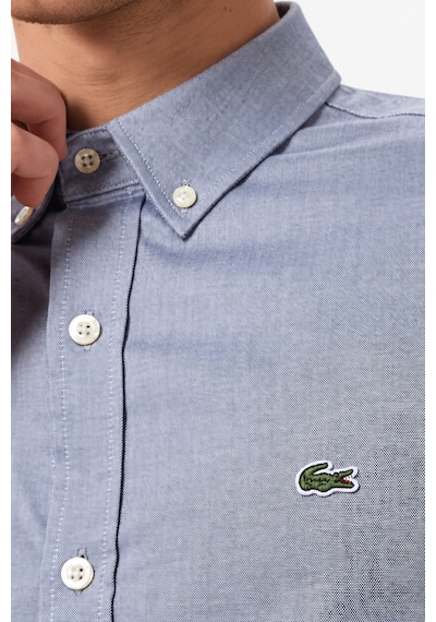 Lacoste Mens Slim Fit Gray Cotton Shirt Dar Kesim Pamuklu Erkek Gömlek Gri