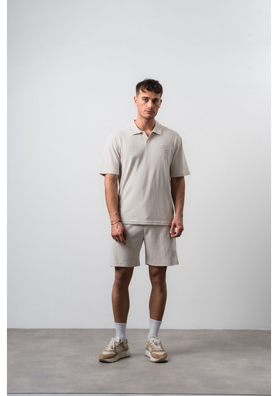 Erkek 242 Nakışlı Regular Fit T-shirt Şort Takım Bej